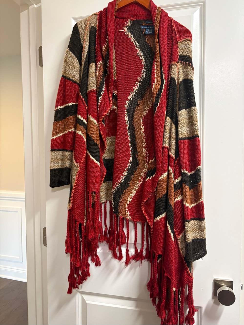 Ralph Lauren Red, Black, Brown & Cream Hand-Knit Cardigan